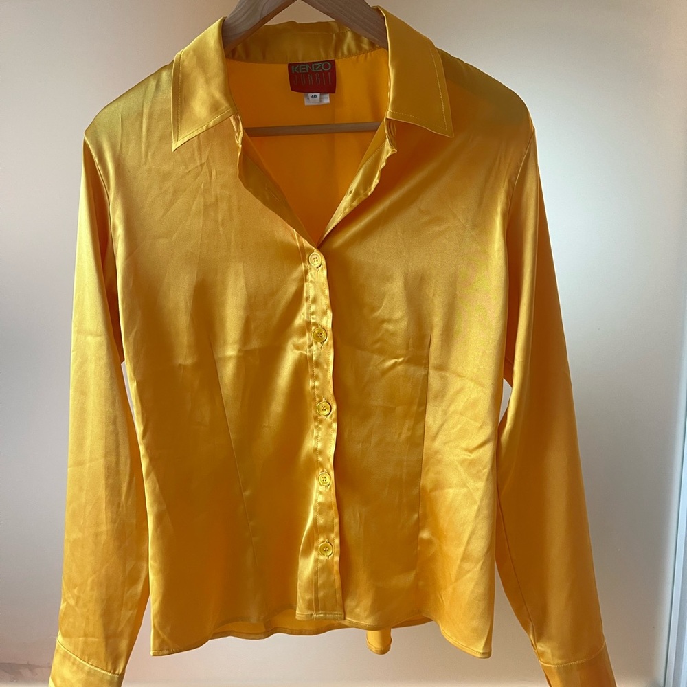 Kenzo Golden Yellow Satin Chic Button Down Shirt